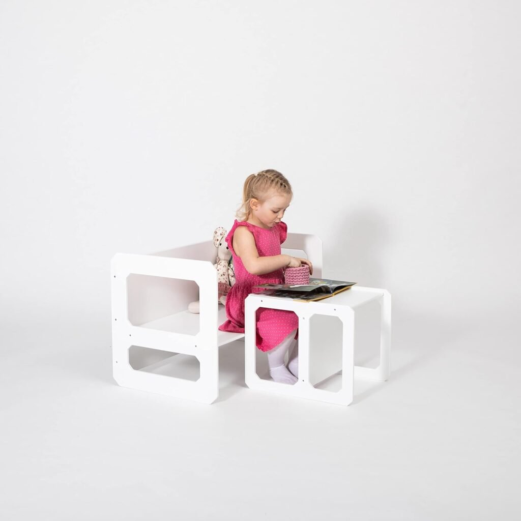 Kids table and chair set, Montessori table and chair set for toddler, Cube table and cube chair, Kids table and chair, Adjustable toddler table and chair Weaning chair, Weaning table + 1 chair