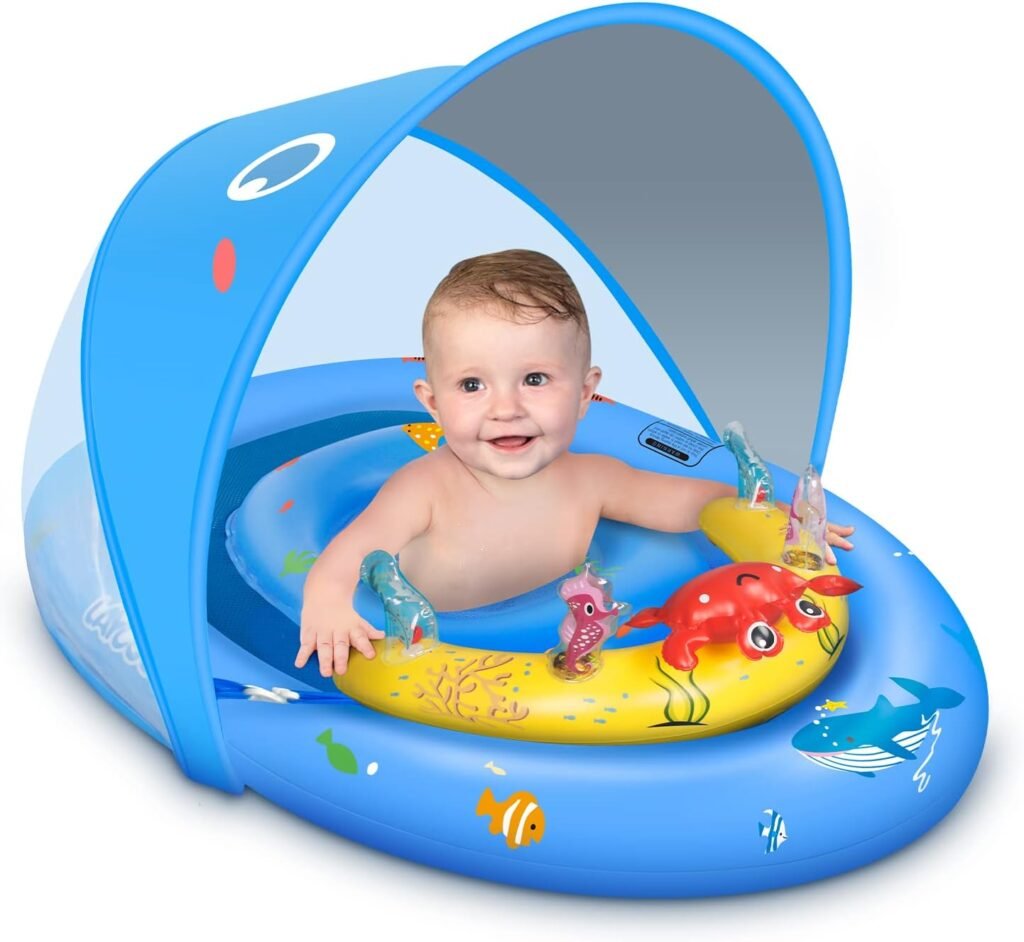 LAYCOL Baby Pool Float with UPF50+ Sun Protection Canopy  Toy Play Console，Infant Baby Floats for Pool，Adjustable Safety Seat，Toddler Pool Float for 6-24 Months