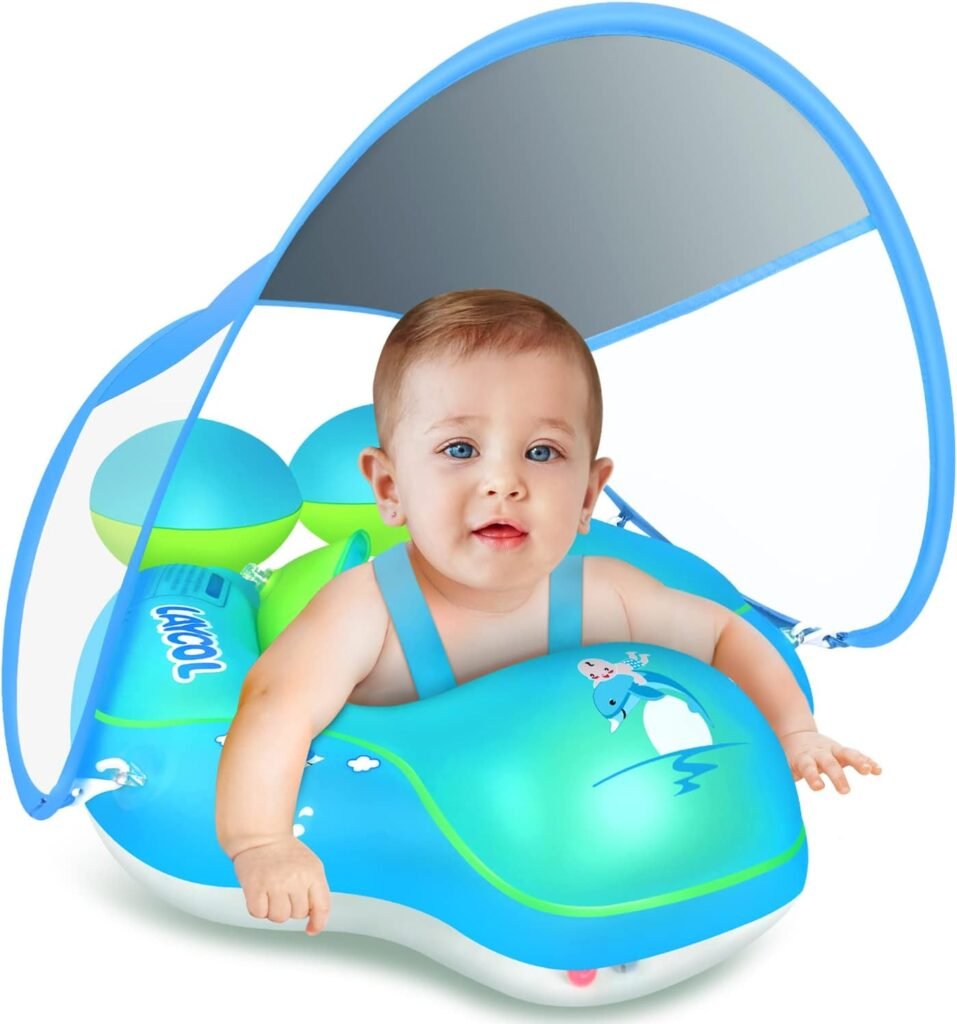 LAYCOL Baby Pool Float with UPF50+ Sun Protection Canopy,Add Tail Never Flip Over Inflatable Baby Float,Toddler for Age of 3-36 Months