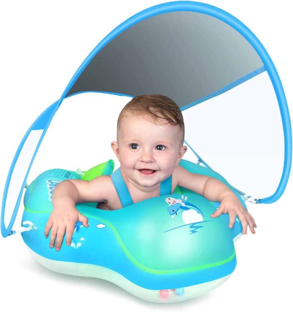 LAYCOL Baby Swimming Float with UPF50+ Sun Canopy Baby Floats for Pool No Flip Overbaby Pool for Baby Age of 3-36 Months