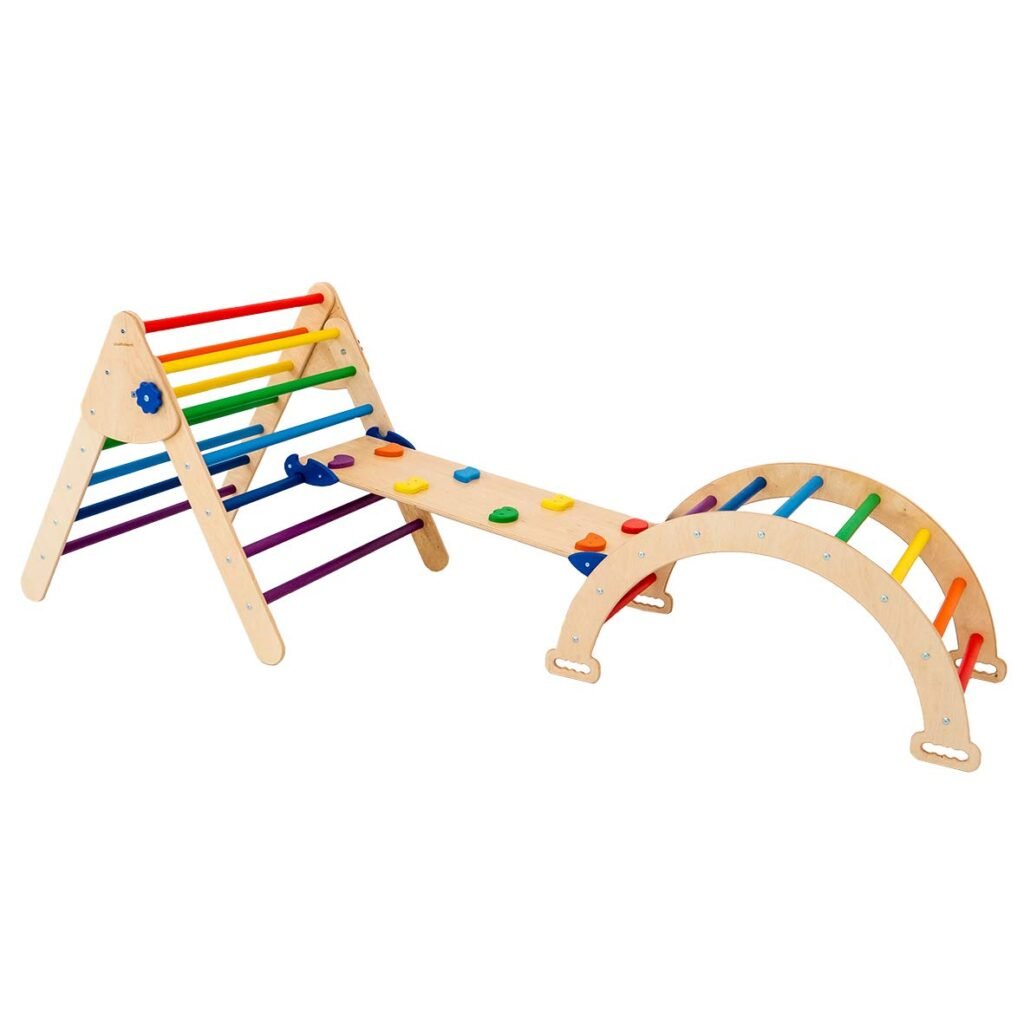 Montessori furniture Set of three items Baby gym Toddler furniture Baby gym New baby gift Toddler furniture Climbing furniture Eco toys (Large Size, Natural wood+ rainbow)